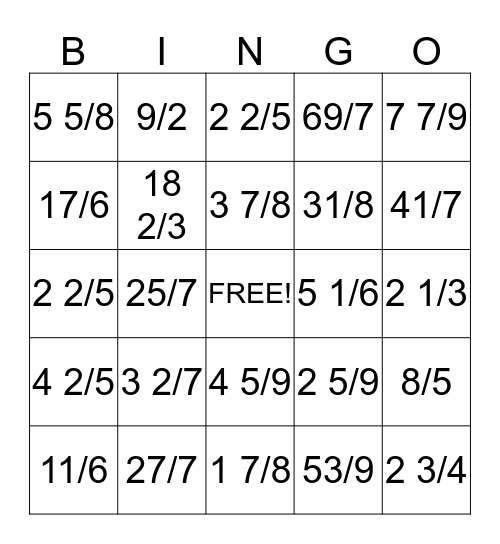 Renaming Fractions Bingo Card