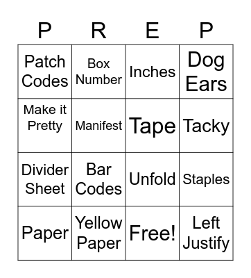 Prepping Bingo Card