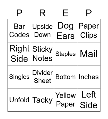 Prepping Bingo Card