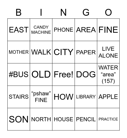 Signing Naturally Unit 3 Bingo Card