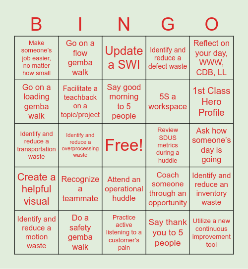 USPS Peak BINGO Card