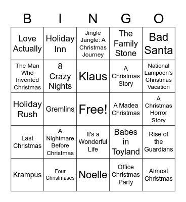 Holiday Movies and TV Specials Bingo Card