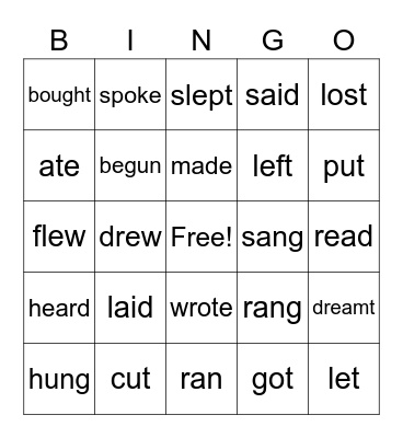 Irregular Verbs 2 Bingo Card