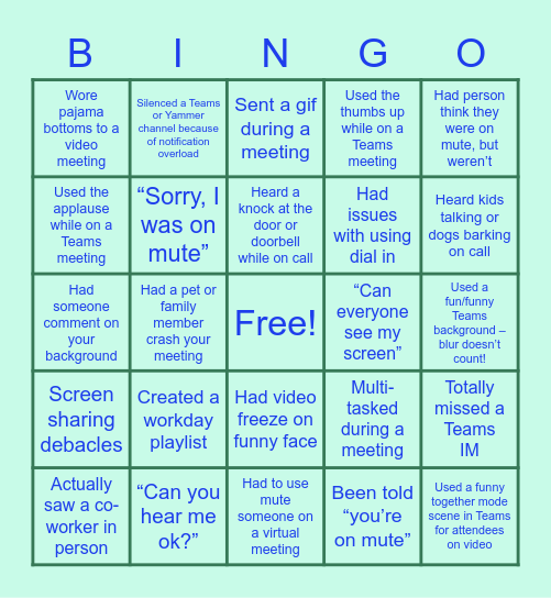 P&MGS Virtual Work Bingo 2021 Bingo Card