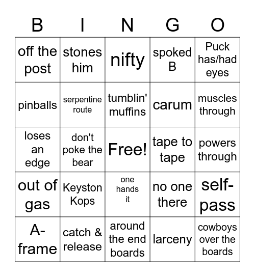 Hockey Bingo Card