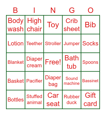 Baby Shower Bingo Card