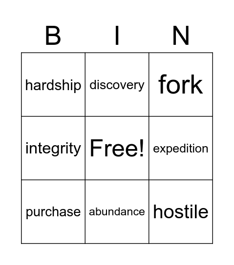 Vocab Words Bingo Card