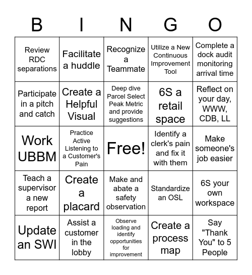 OIE USPS Peak BINGO Week 3 Bingo Card