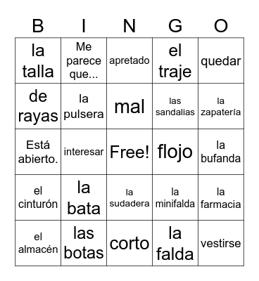 Vocab 3.1 (Avan2) Bingo Card