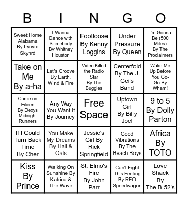 The Radio Hits Bingo Card