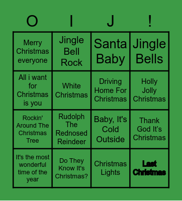 Kerstmuziek Bingo Card