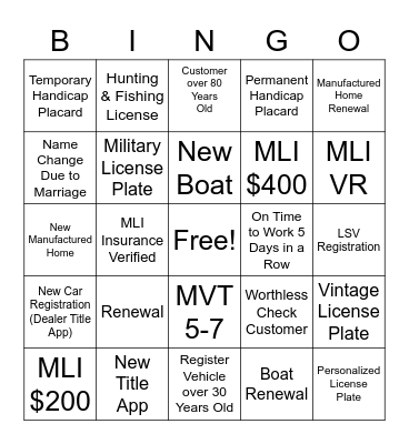 DMV Bingo Card