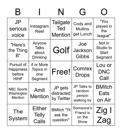 BMitch and Finlay Bingo Card