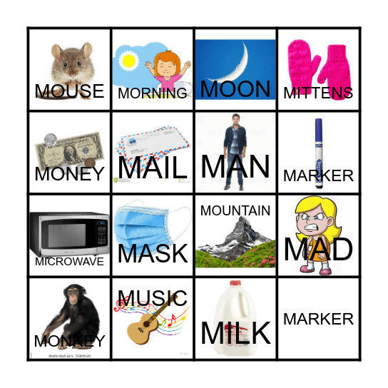 Letter M Bingo Card