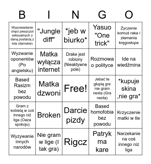 Patryk Bingo Card