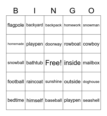 Compound Words Bingo Card