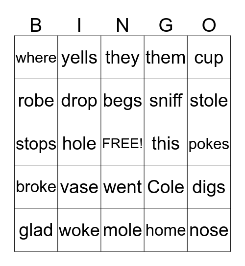 A Mole Home Bingo Card