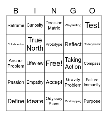 Designing Your Life Bingo Card