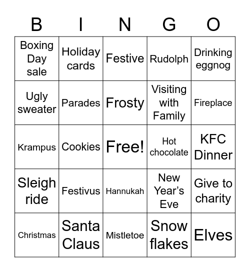 Holiday Bingo Card