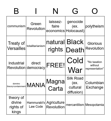 WH Exam Review Bingo Card