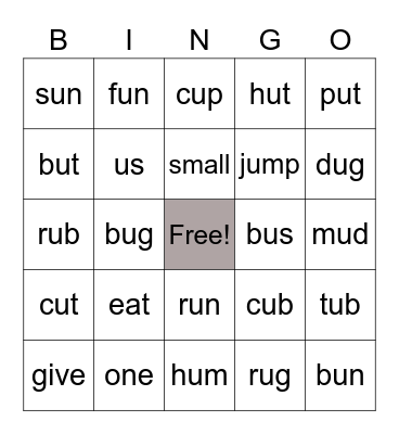Grade 1 Lesson 10 HF and short u Bingo Card