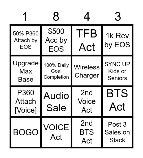 SQ1 Christmas Bingo Card