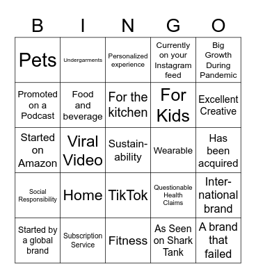 DTC Consumer Brand Bingo Card