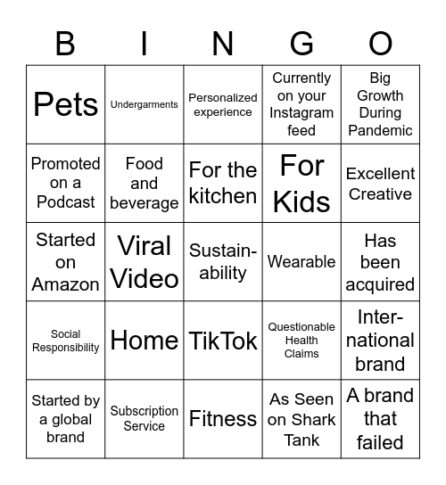 DTC Consumer Brand Bingo Card