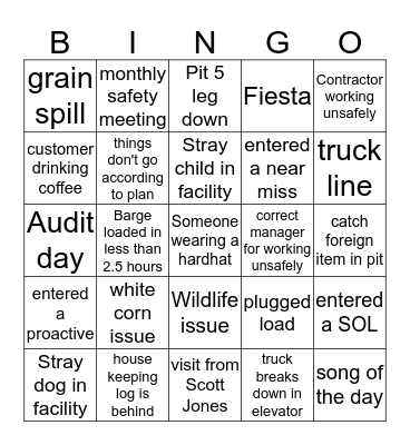 CGB Uniontown Bingo Card