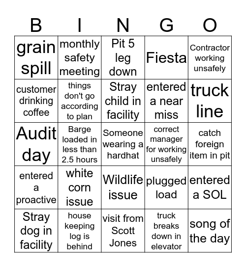 CGB Uniontown Bingo Card