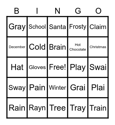 Syllable Vowel Team Long a: ai, ay Bingo Card