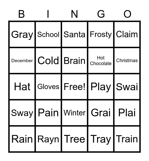 Syllable Vowel Team Long a: ai, ay Bingo Card