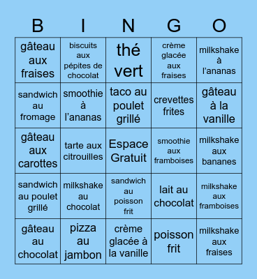 La cuisine au restaurant! Bingo Card