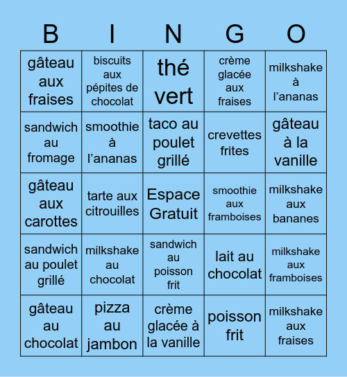 La cuisine au restaurant! Bingo Card