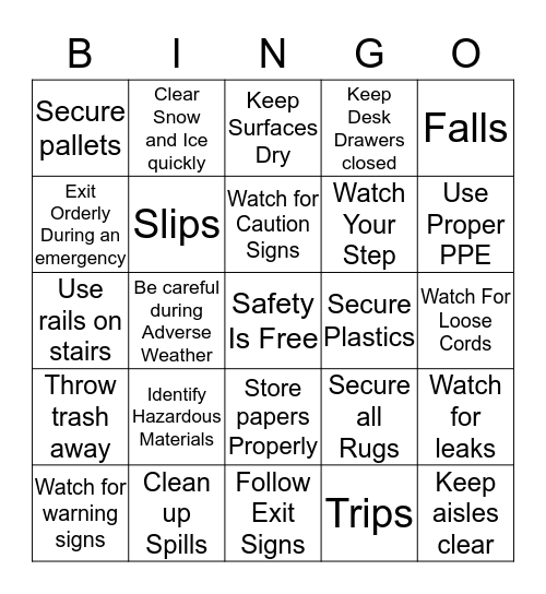 Safety First - Slips, Trips, and Falls Bingo Card