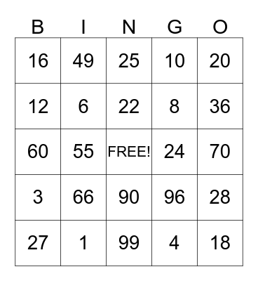 Multiplication Bingo Card