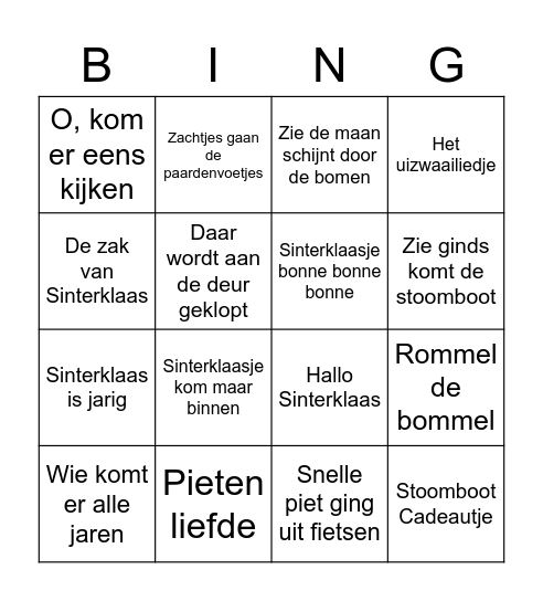 SINTERKLAAS Bingo Card