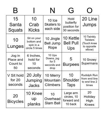 Holiday Fitness BINGO Card
