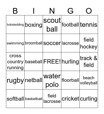 SPORTS Bingo Card