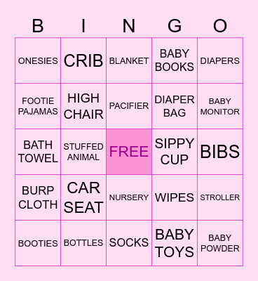Alexa's Baby Shower Bingo Card