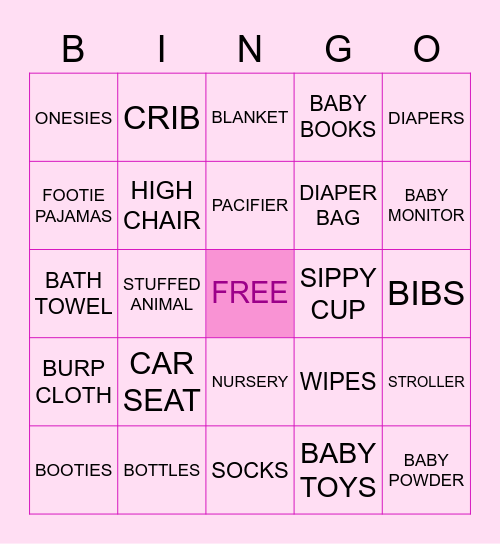 Alexa's Baby Shower Bingo Card