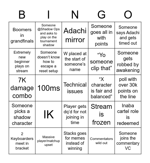 P4PC Tournament Bingo Card