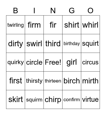 Bossy R:  ir Bingo Card