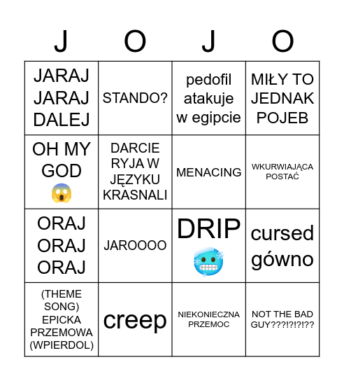 oficialne bingo jojo part 6 Bingo Card
