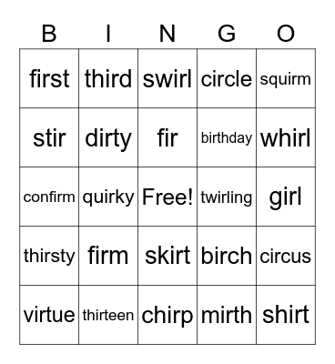 Bossy R: ir Bingo Card