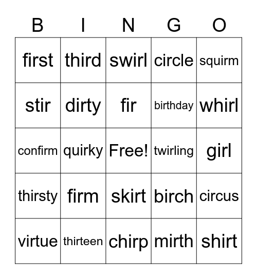 Bossy R: ir Bingo Card