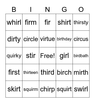 Bossy R: ir Bingo Card