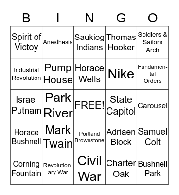 Bushnell Park Bingo Card