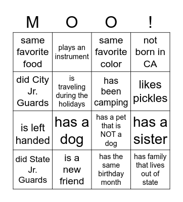 Moosie's Mingle Bingo Card