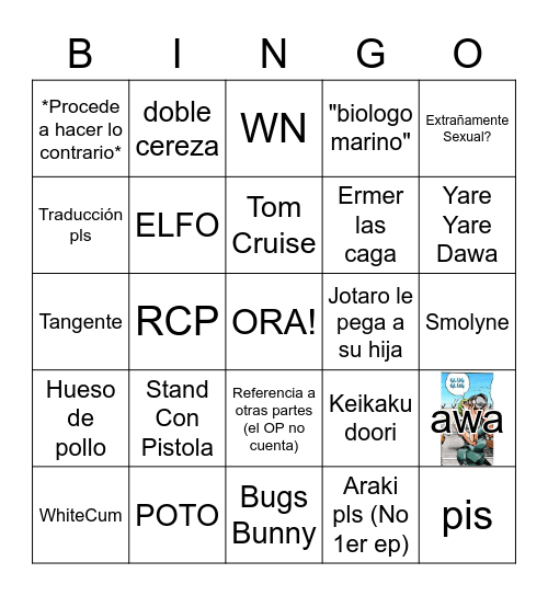 Stone Ocean! Bingo Card